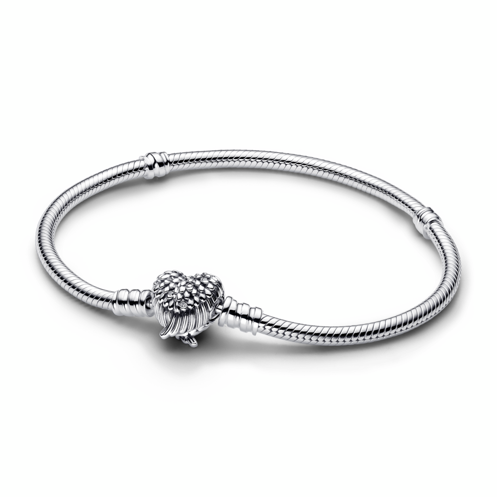 Pandora Heart Wings Clasp Snake Chain Bracelet 593680C01