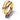 Polished gold Pandora ring with sculpted wave design on a white background
