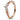 Rose gold ring with three round white stones and ornate scroll design