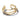 Modern gold cuff bracelet with overlapping openwork design on white background