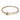 Gold bangle bracelet with round clasp accented by sparkling clear stones on white background