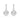 White gold dangle earrings with round and baguette-cut diamonds in a circular halo design