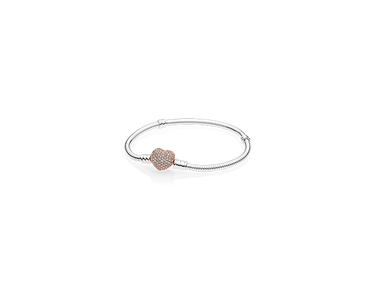 Sterling silver bracelet with a rose gold pavé heart clasp
