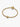 Gold snake chain bracelet with round clasp and letter H charm on white background