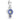 Sterling silver female symbol charm with blue gemstones, close-up on white background