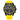 Men's Citizen Eco-Drive chronograph watch with black dial, yellow accents, and yellow silicone strap