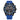 Men's Citizen Eco-Drive chronograph watch with black dial, blue bezel, and blue silicone strap