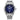 Men's stainless steel Citizen watch with blue dial, day-date display, and Eco-Drive technology