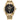 Gold-tone men's Citizen Eco-Drive watch with black dial, day and date display