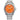 Men's silver titanium watch with orange dial, date display, and luminous hands