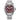 Stainless steel men's Citizen GMT Eco-Drive watch with red textured dial and date display