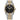 Two-tone stainless steel men’s watch with black dial, diamond accents, and date display.