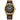 Gold-tone Citizen Eco-Drive men's watch with black dial, brown leather strap, and subdials.