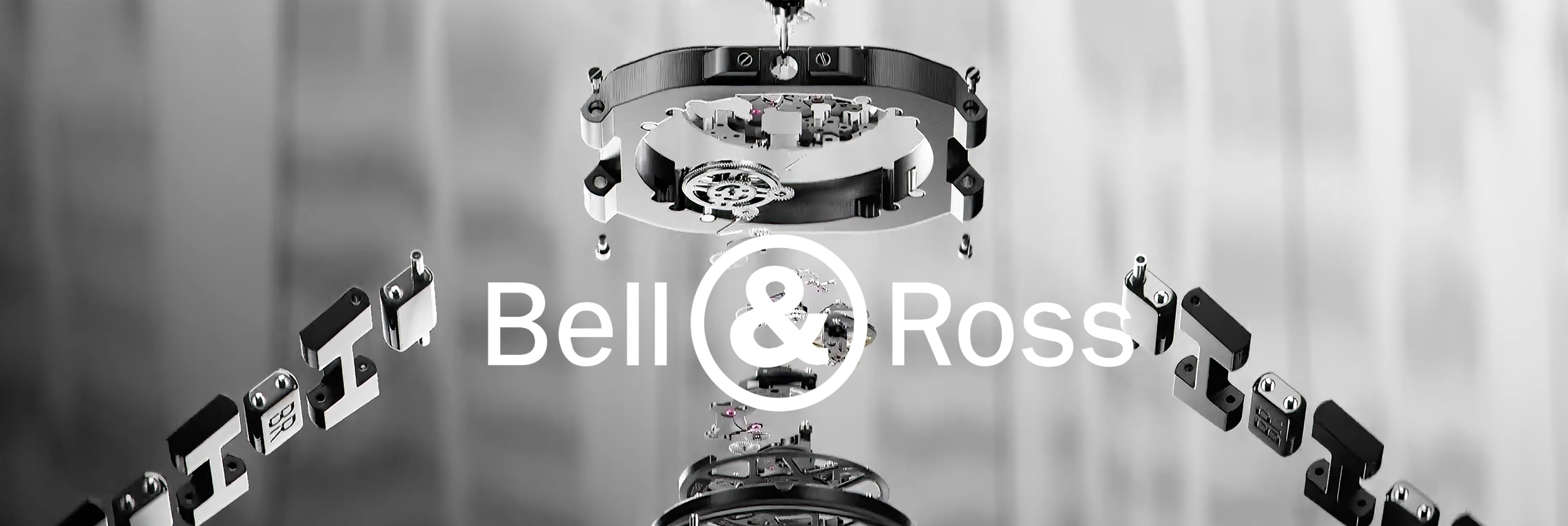 Luxury Bell & Ross watch parts in detailed exploded view, showcasing fine watchmaking