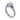 Platinum engagement ring with round diamond center, blue sapphires, and side diamonds