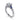 Platinum engagement ring with round center diamond, blue sapphires, and accent diamonds