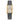 Rectangular gold-tone Citizen Eco-Drive watch with black leather strap and Roman numeral dial.