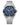 Men’s stainless steel watch with blue textured dial, date display, and silver markers