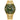 Gold stainless steel men's watch with green dial, date display, and luminous markers.