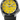 Seiko automatic watch with yellow dial, black bezel, day-date display, and black silicone strap