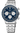 Stainless steel Seiko chronograph watch with blue dial, silver hour markers, and tachymeter bezel
