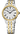 Two-tone Seiko watch with silver and gold bracelet, white dial, and black Roman numerals