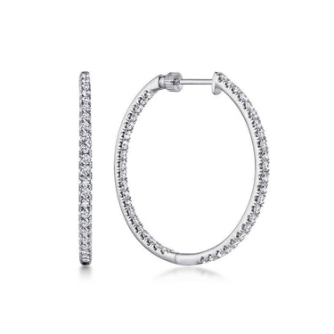 White gold hoop earrings with pavé diamonds, elegant fine jewelry on white background
