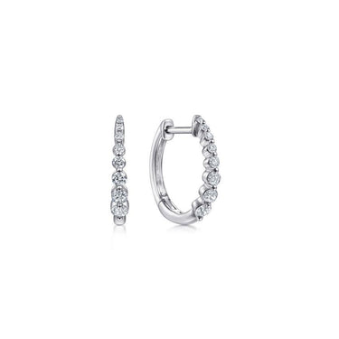 White gold hoop earrings with round-cut diamonds, elegant women's fine jewelry