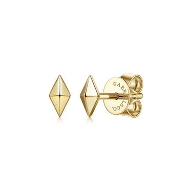 Geometric yellow gold stud earrings with pyramid design and butterfly backs