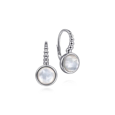 Sterling silver drop earrings with round faceted white gemstones and beaded design