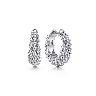 Sterling silver beaded hoop earrings with polished finish, elegant fashion jewelry