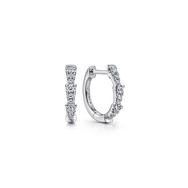 White gold diamond huggie hoop earrings with pavé setting, elegant fine jewelry