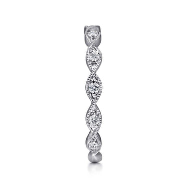 White gold diamond twisted wedding band with intricate detailing