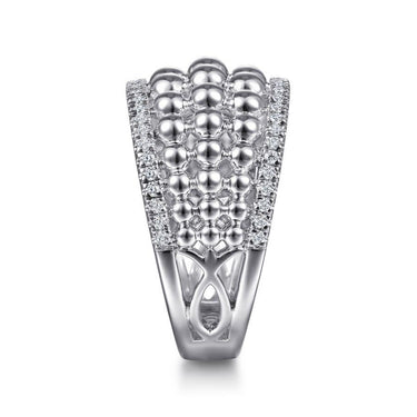 White gold statement ring with bubble texture and diamond accents, fashion jewelry