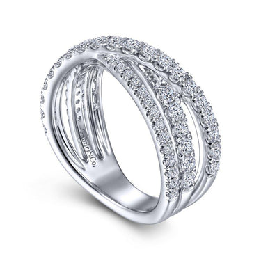 White gold multi-row diamond fashion ring with pavé set stones