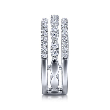 White gold diamond fashion ring with split shank and marquise-shaped accents