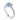 White gold ring with blue gemstone center and round diamond halo