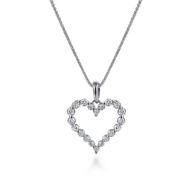 White gold heart-shaped diamond pendant necklace on a delicate chain