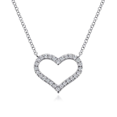 Diamond heart pendant necklace in white gold on a delicate chain