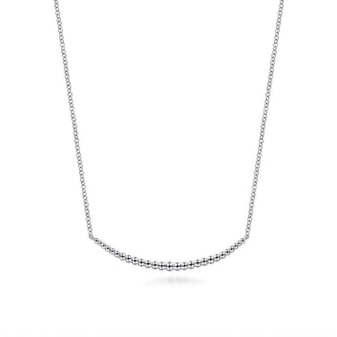 Sterling silver beaded bar necklace on fine chain, minimalist women's fashion jewelry