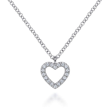 Open heart diamond pendant necklace on white gold chain, bridal jewelry