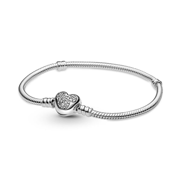 Disney Pandora Mickey Mouse Heart Clasp Snake Chain Bracelet