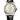 Longines 38mm round stainless steel watch, champagne colored dial, gold tone hands, and a black alligator strap