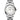 Longines 34mm round stainless steel watch, white mother-of-pearl dial, diamond indexes, silver hands, date