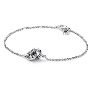 Sterling silver chain bracelet with intertwined pavé knot and adjustable clasp